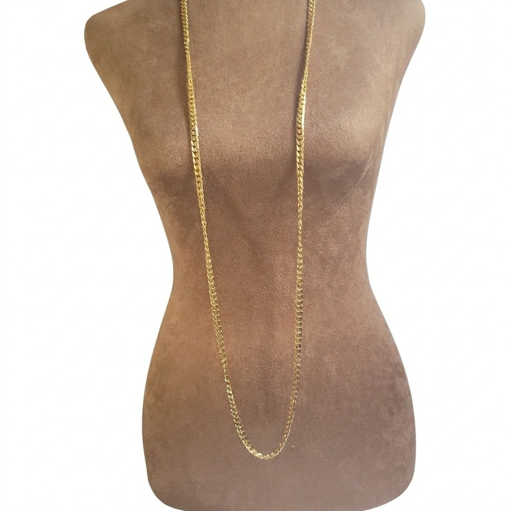 Vintage Gold Tone Curb Link Chain Necklace 48 Inch Long Size 48 Quiet Luxury